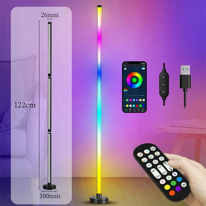 Smart RGB LED Floor Lamp Remote APP Control Music Sync Corner Lighting Timer Modern Mood Standing Lamp for Bedroom Living Room