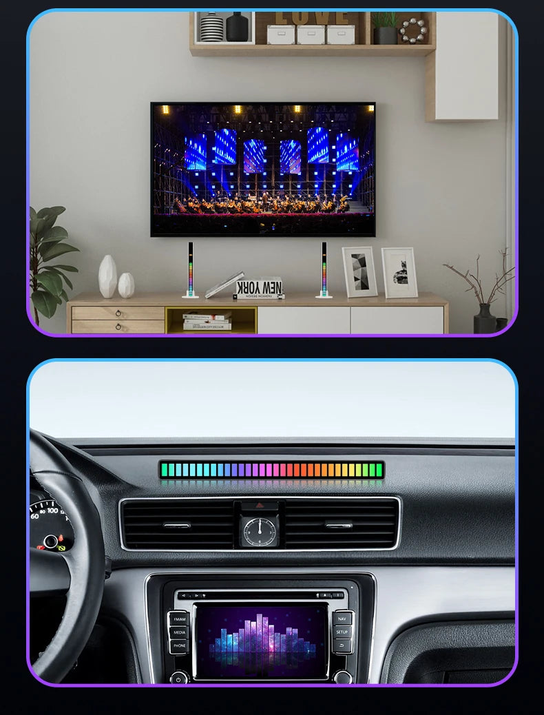 LED RGB USB pickup light bar sound control music rhythm strip lamp color ambient for car atmosphere computer gaming rechargeable