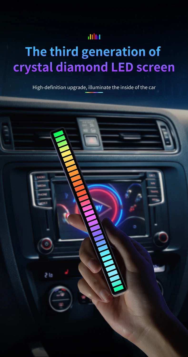 LED RGB USB pickup light bar sound control music rhythm strip lamp color ambient for car atmosphere computer gaming rechargeable