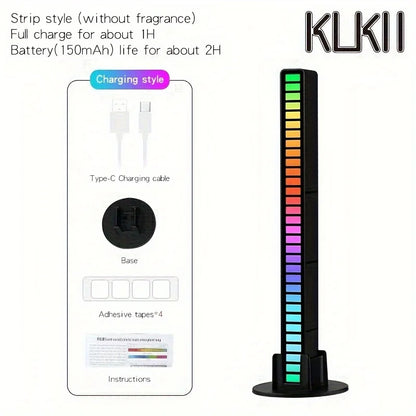 LED RGB USB pickup light bar sound control music rhythm strip lamp color ambient for car atmosphere computer gaming rechargeable