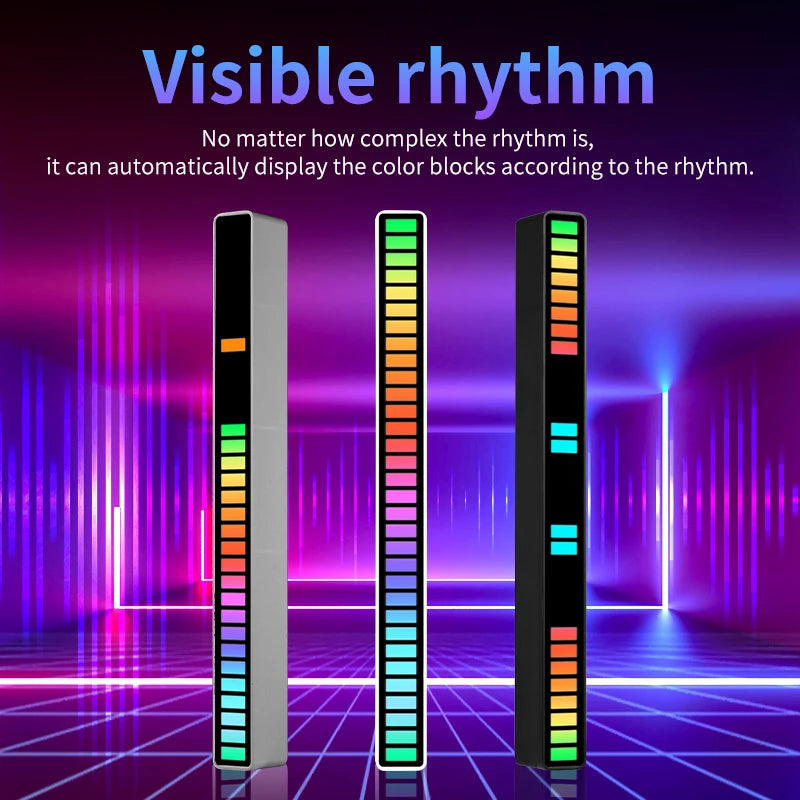 LED RGB USB pickup light bar sound control music rhythm strip lamp color ambient for car atmosphere computer gaming rechargeable